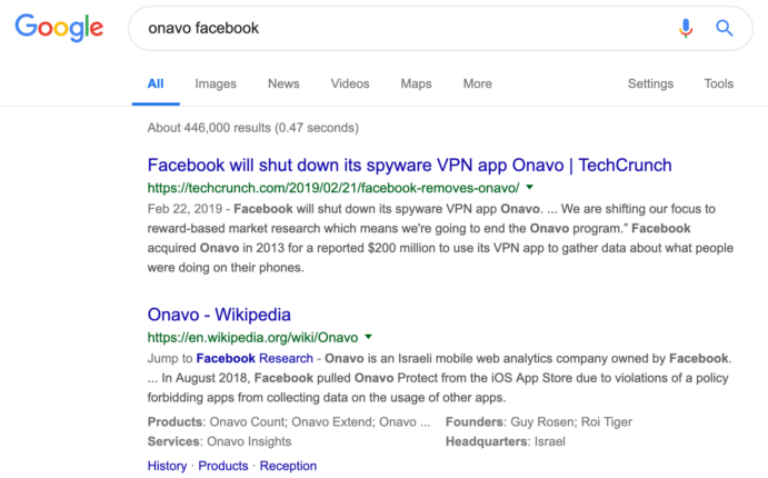 Facebook-wispyware VPN app Onavo