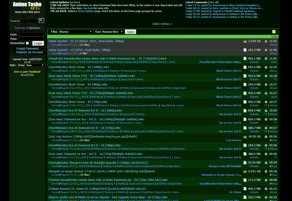AnimeTosho torrent site
