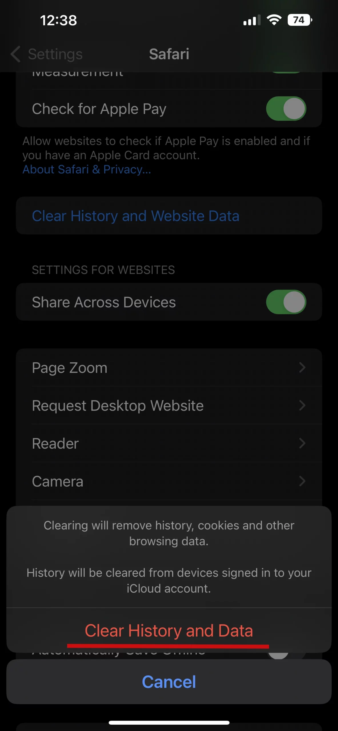 clear history and data