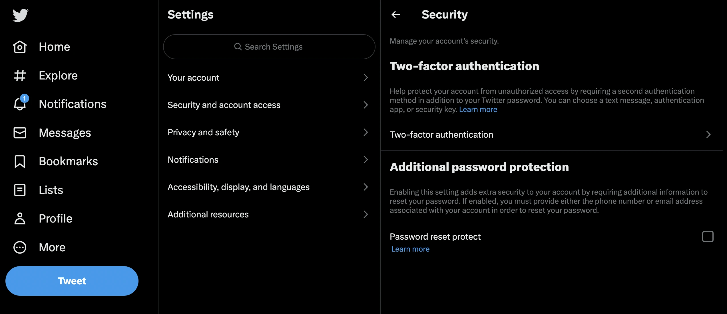 twitter account security settings