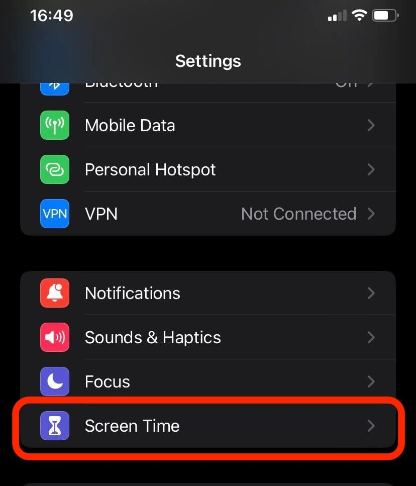 iphone settings screen time