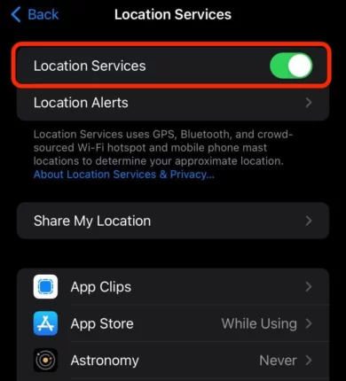 app usage of location services