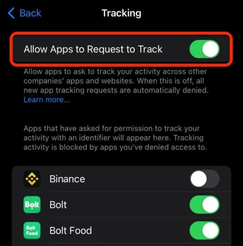 disable app tracking on iphone