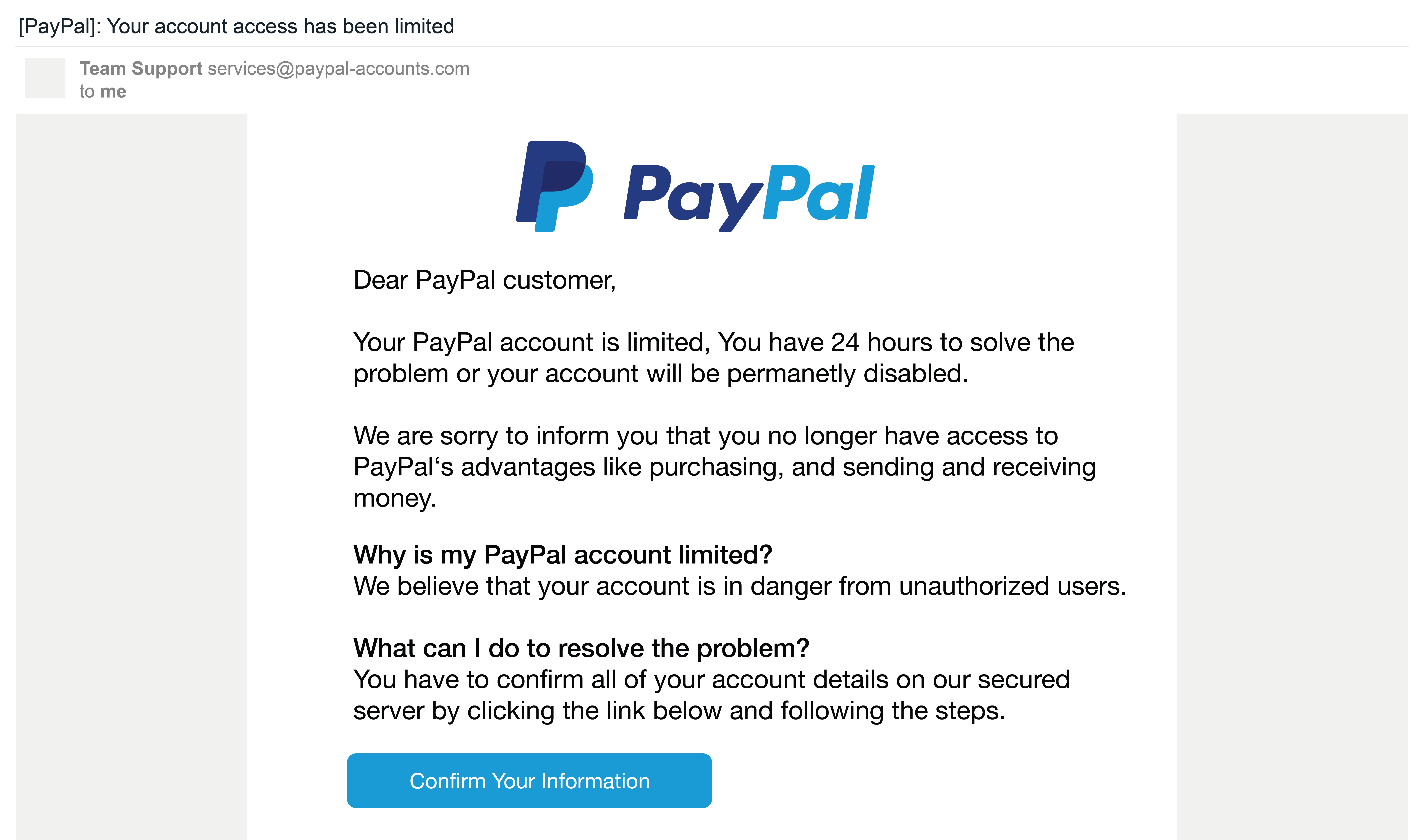 paypal phishing email