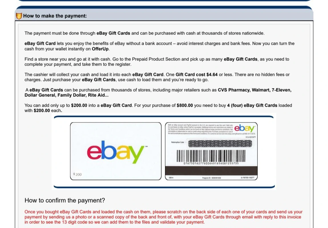 ebay gift card scam