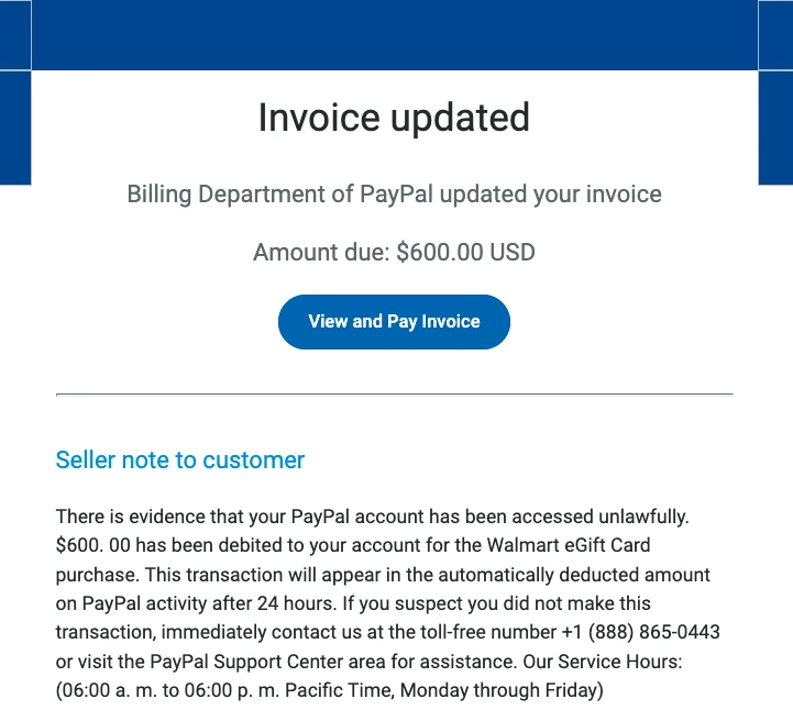 paypal invoice scam example