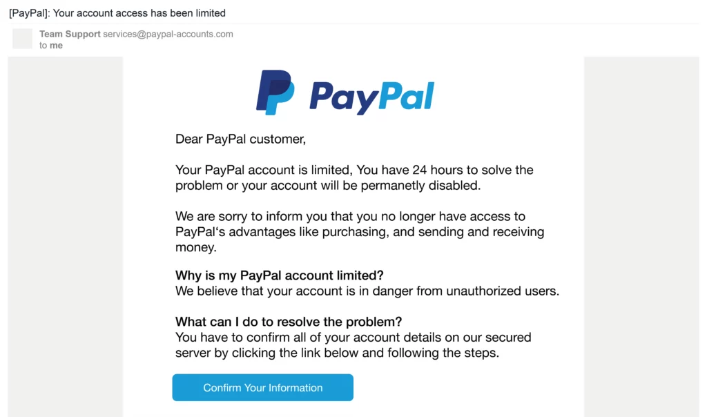 paypal phishing scam example