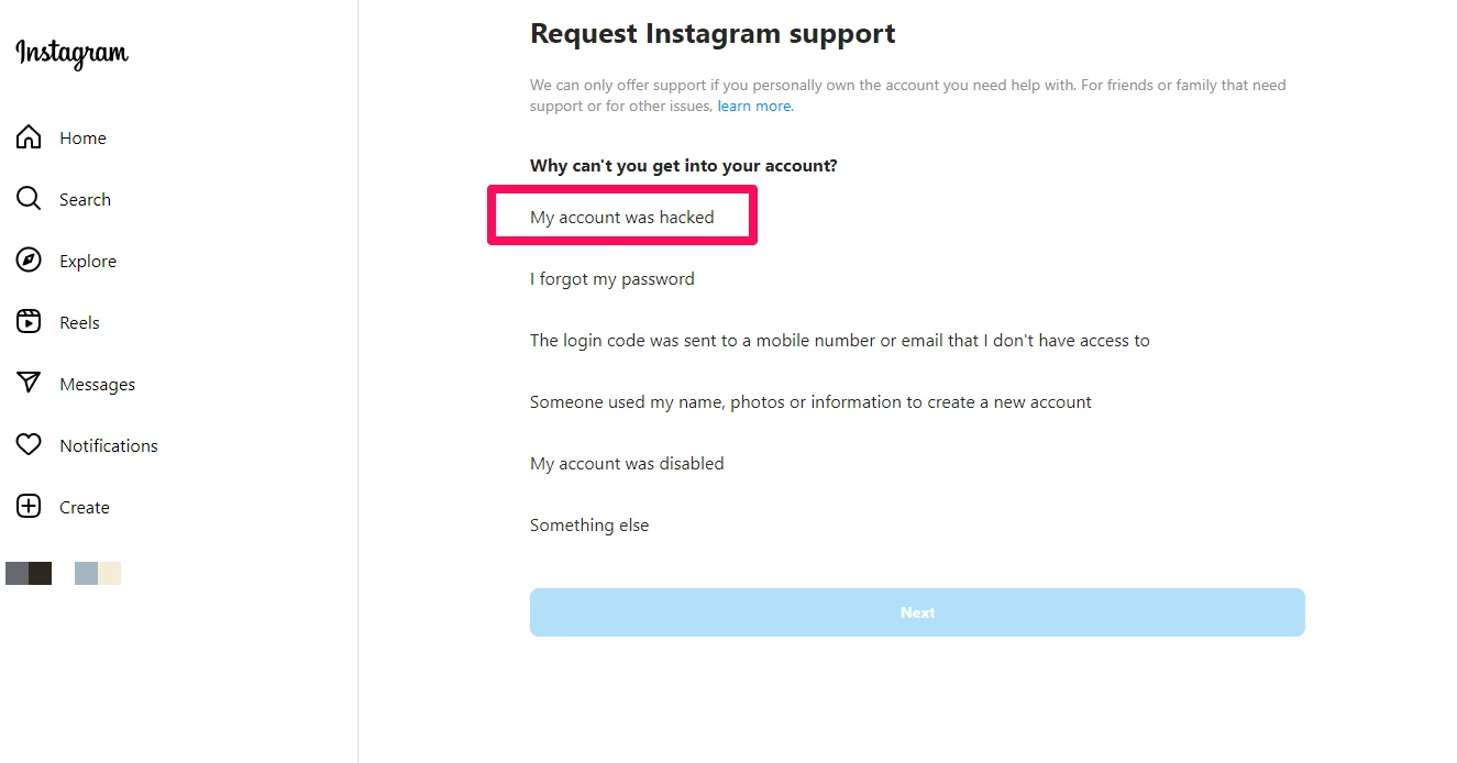 report hacked instagram