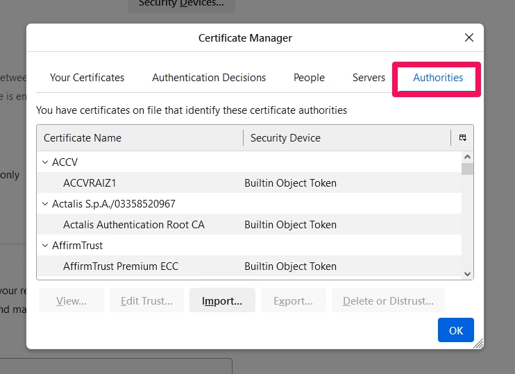 firefox certificate manager