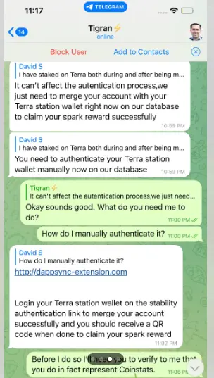 Telegram phishing scam