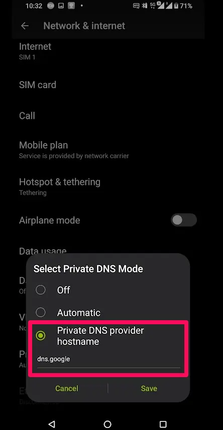 android dns host name