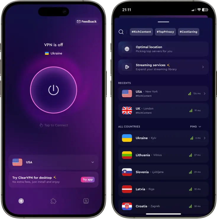 clearvpn iphone main and locations