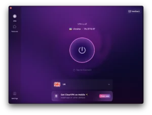 new clearvpn main screen mac