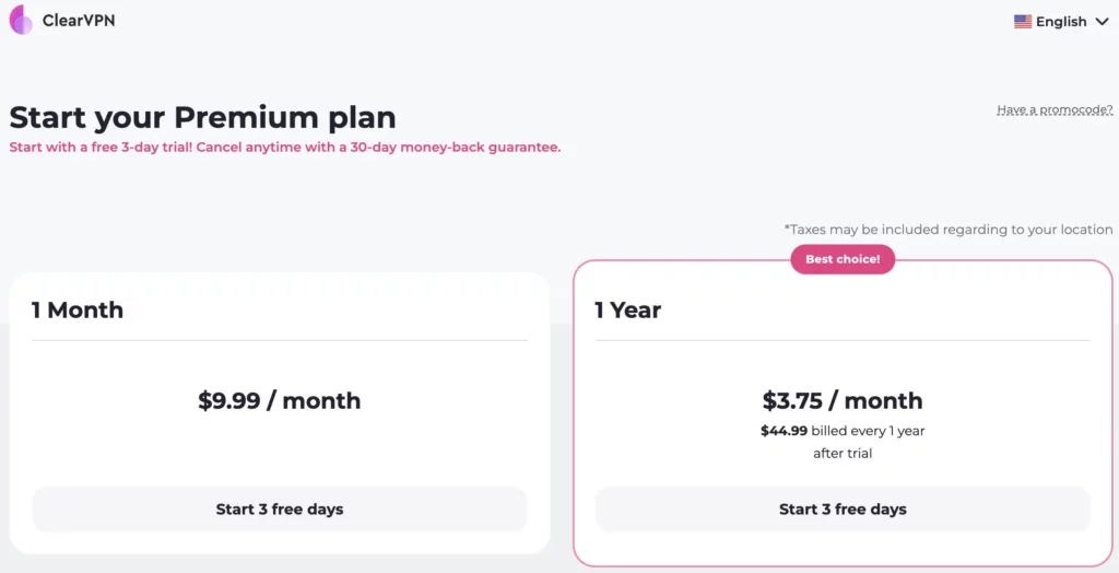 New ClearVPN pricing