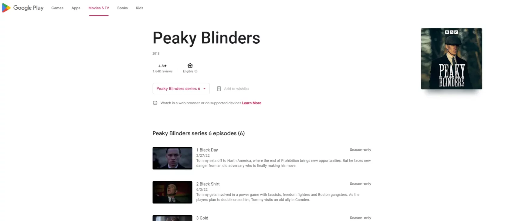 watch peaky blinders on google