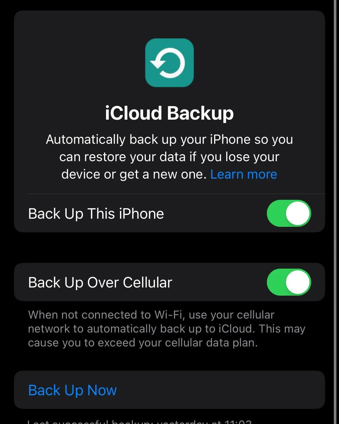 backup iphone now