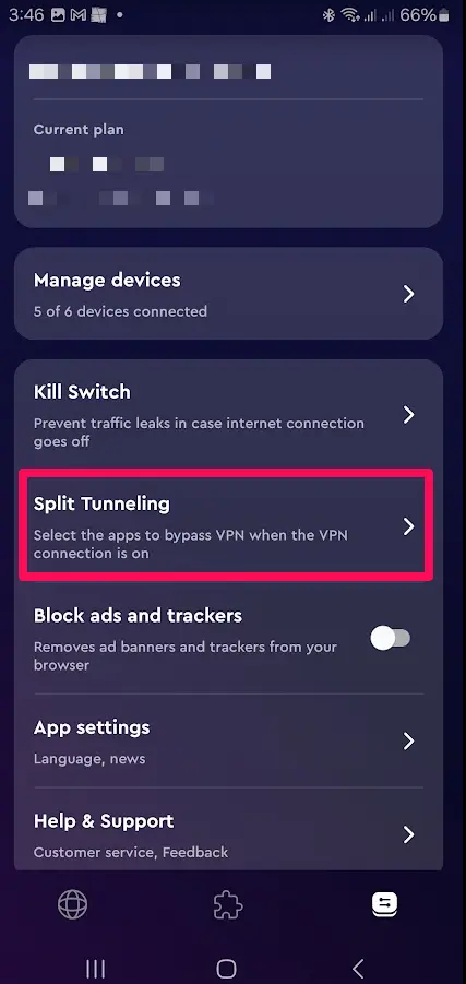 clearvpn split tunneling