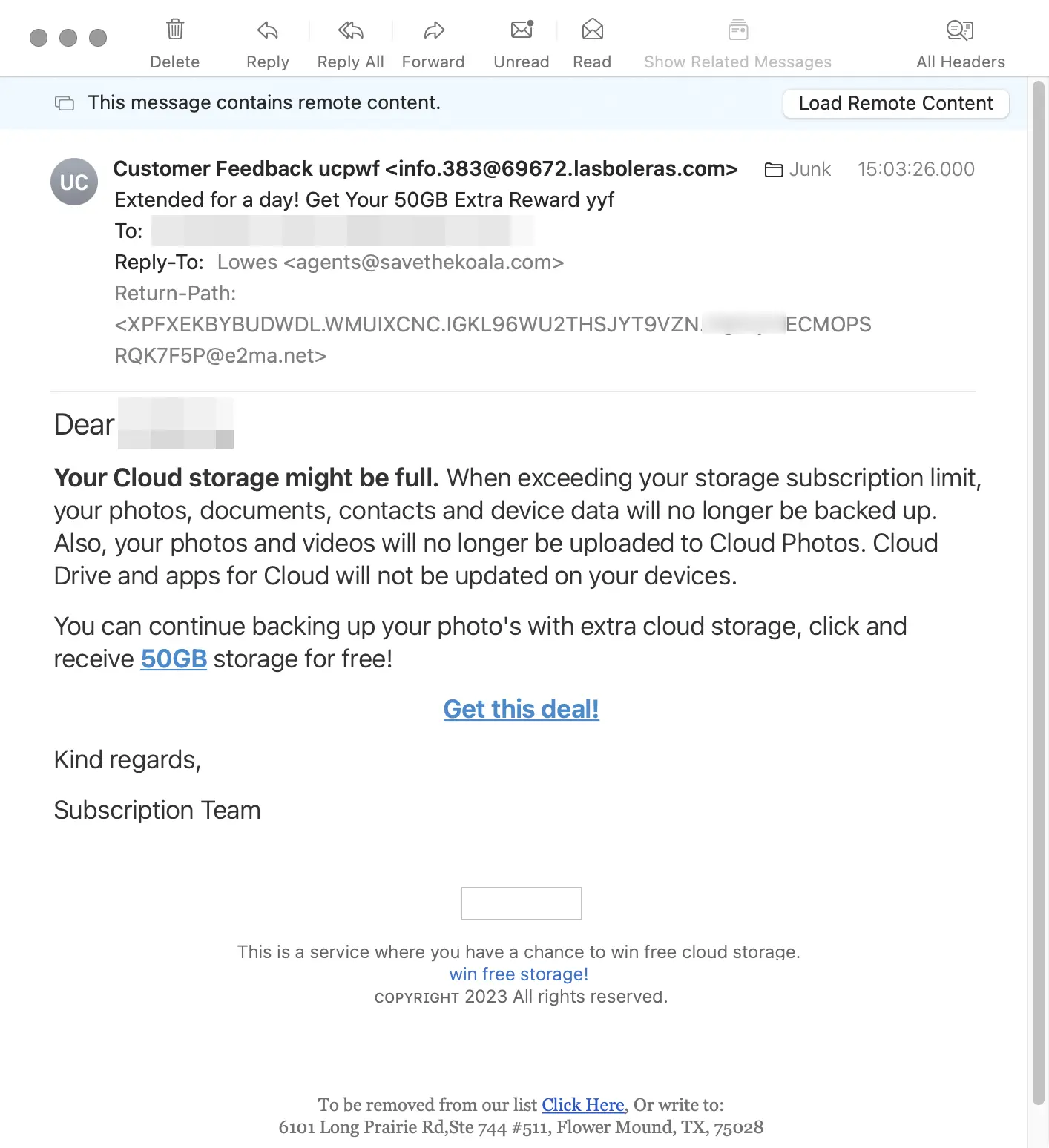 iCloud full email scam