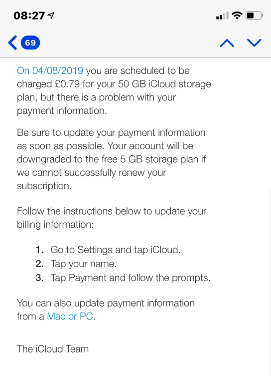 iCloud payment scam