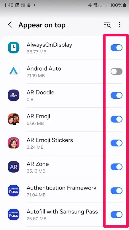 apps appear on top