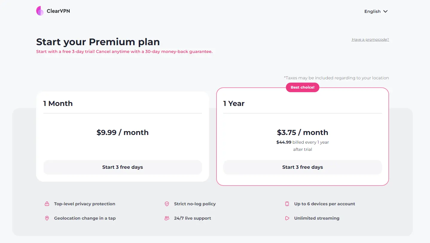 clearvpn pricing