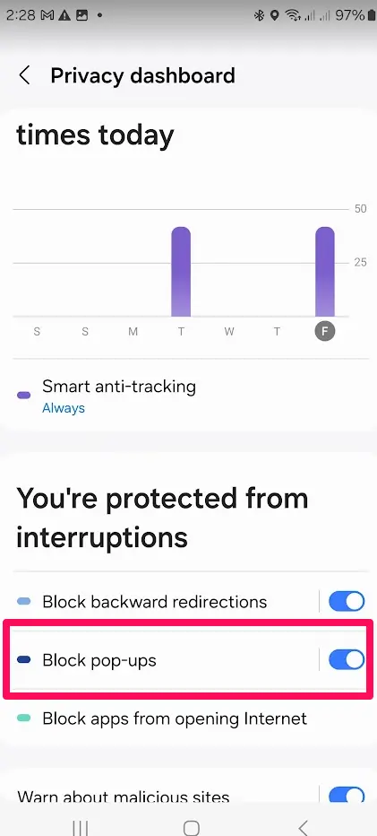 block pop-ups on Samsung
