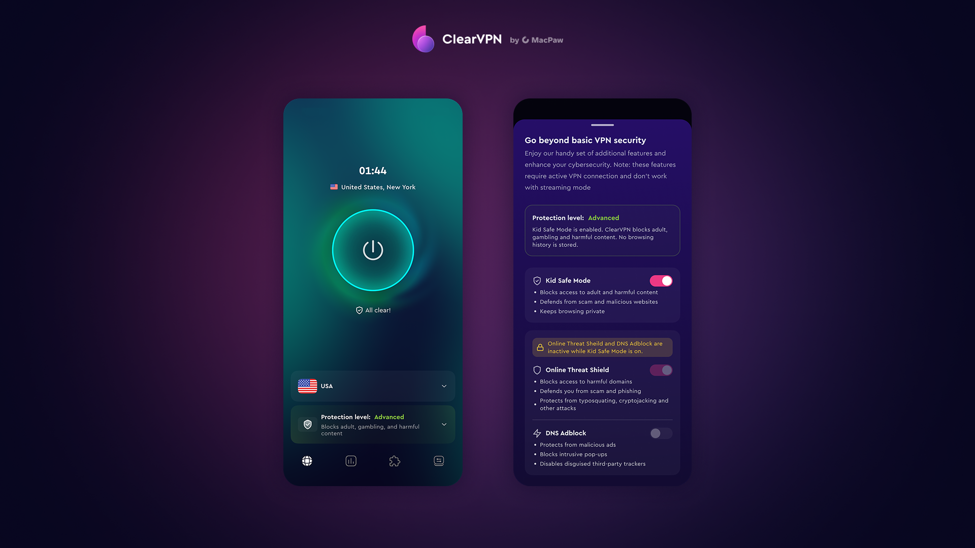 ClearVPN Kid Safe Mode on mobile device