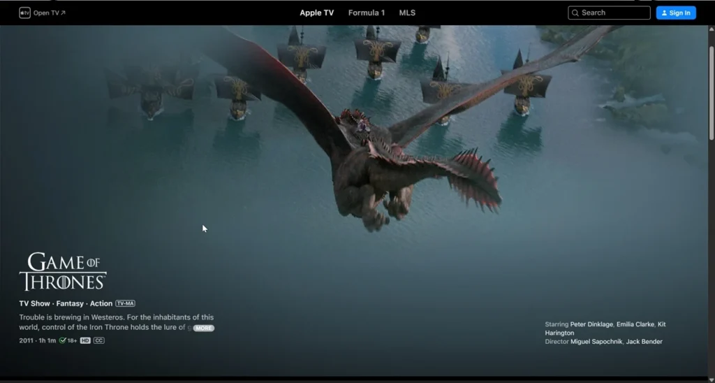 AppleTV Game of thrones dragons